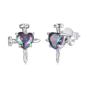 (image pour) Pandora Style Boucles d'oreilles croix oxydées en argent 925 - SCE1928