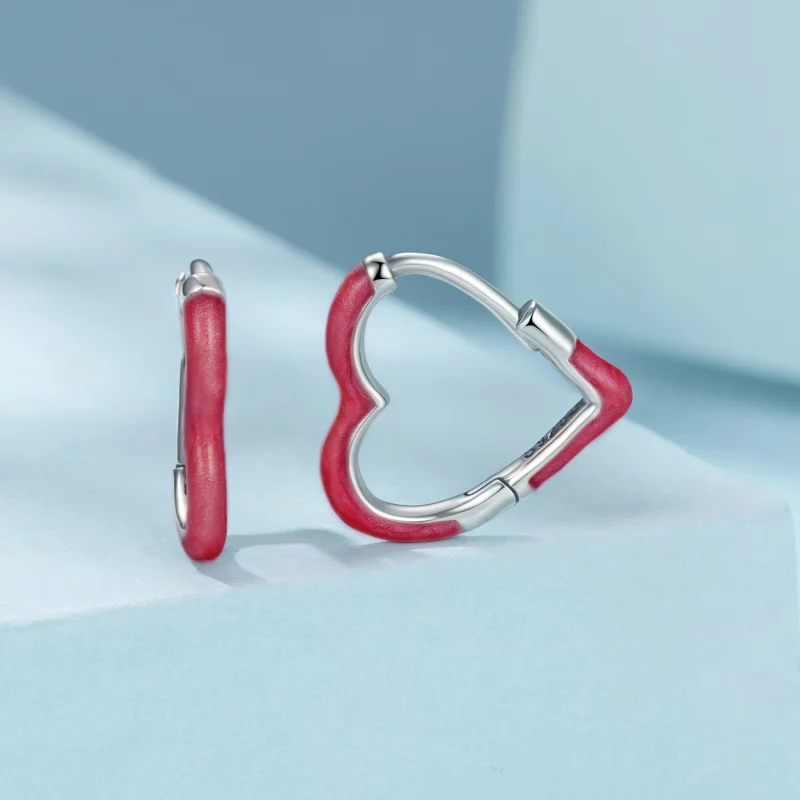 (image pour) Boucles d'oreilles Huggie Cœur en argent sterling style Pandora avec finition ox - Afficher 2