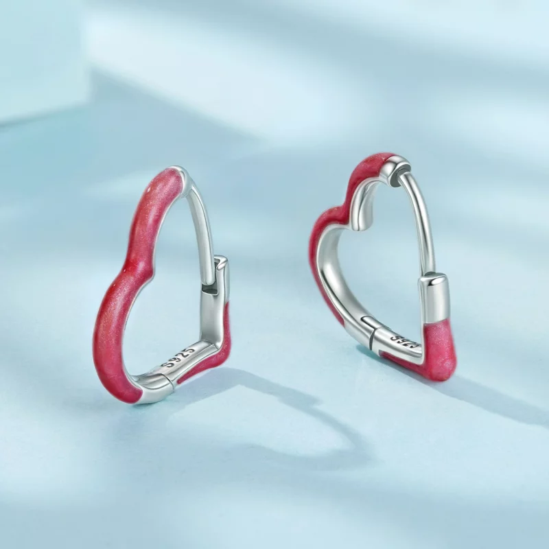 (image pour) Boucles d'oreilles Huggie Cœur en argent sterling style Pandora avec finition ox - Afficher 4