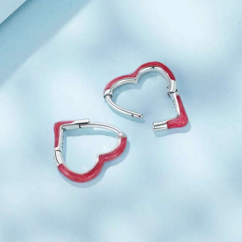 (image pour) Boucles d'oreilles Huggie Cœur en argent sterling style Pandora avec finition ox - Afficher 5
