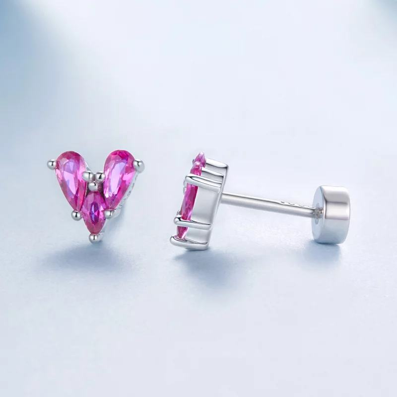 (image pour) Boucles d'oreilles à clou en forme de cœur Pandora - Argent 925 plaqué or blanc - Afficher 4