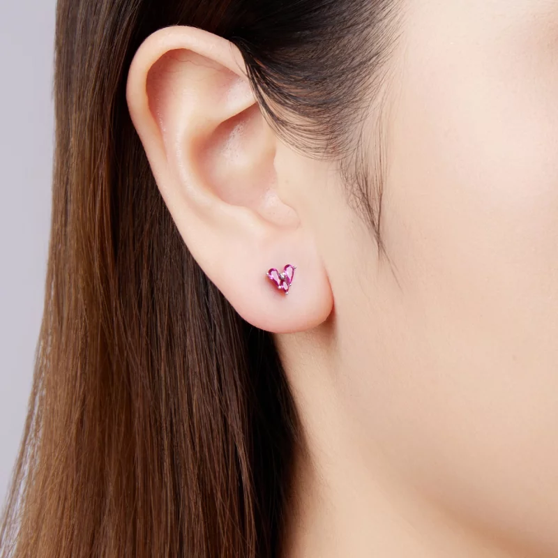 (image pour) Boucles d'oreilles à clou en forme de cœur Pandora - Argent 925 plaqué or blanc - Afficher 9