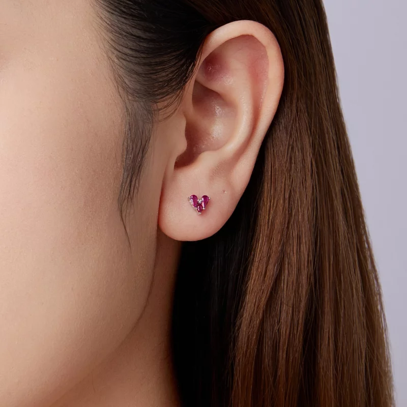 (image pour) Boucles d'oreilles à clou en forme de cœur Pandora - Argent 925 plaqué or blanc - Afficher 10