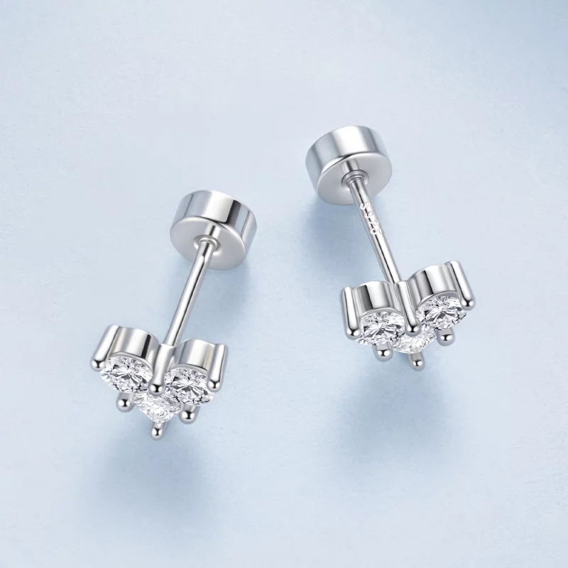 (image pour) Boucles d'oreilles à clous en forme de cœur en argent 925 plaqué platine avec zi - Afficher 3