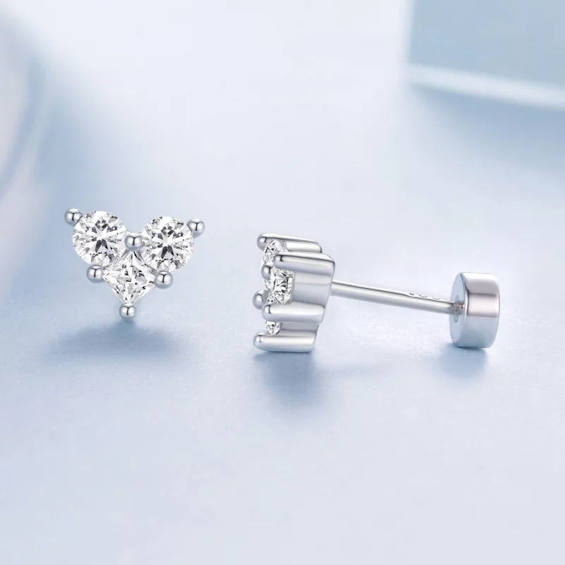 (image pour) Boucles d'oreilles à clous en forme de cœur en argent 925 plaqué platine avec zi - Afficher 4