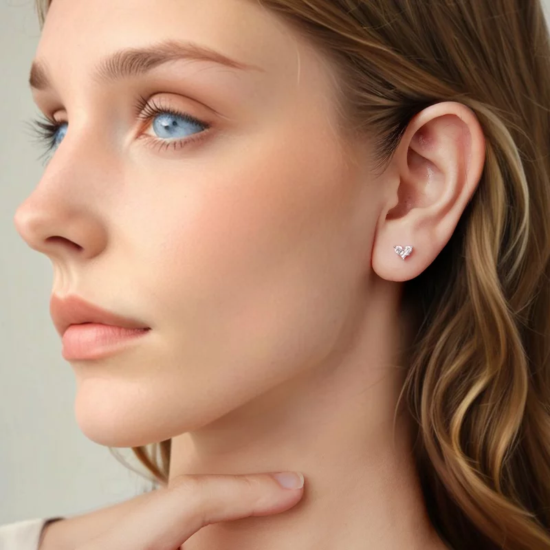 (image pour) Boucles d'oreilles à clous en forme de cœur en argent 925 plaqué platine avec zi - Afficher 8