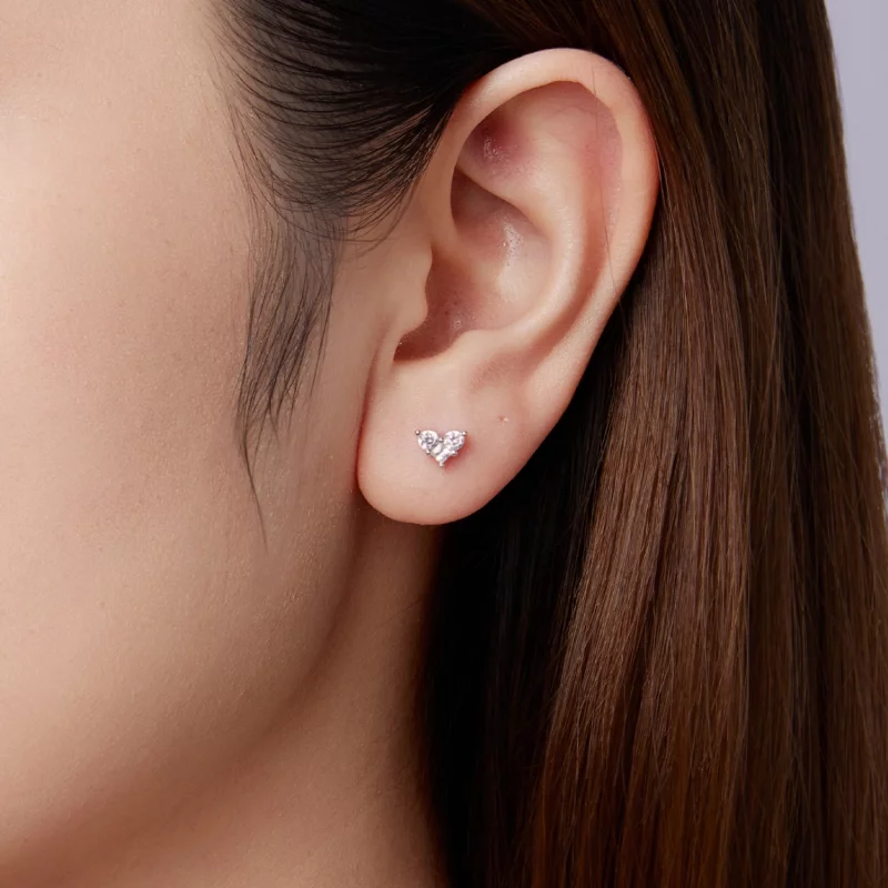 (image pour) Boucles d'oreilles à clous en forme de cœur en argent 925 plaqué platine avec zi - Afficher 10