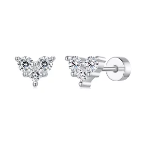 (image pour) Boucles d'oreilles à clous en forme de cœur en argent 925 plaqué platine avec zirconium cubique - BSE1227