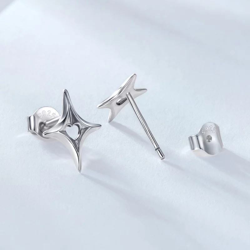(image pour) Pandora Style S925 Argent Sterling Boucles d'Oreilles à Clous Cœur Découpé Étoil - Afficher 2
