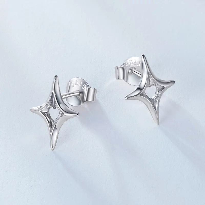 (image pour) Pandora Style S925 Argent Sterling Boucles d'Oreilles à Clous Cœur Découpé Étoil - Afficher 3