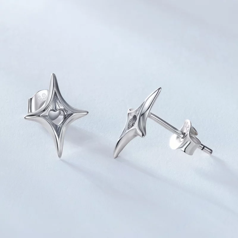 (image pour) Pandora Style S925 Argent Sterling Boucles d'Oreilles à Clous Cœur Découpé Étoil - Afficher 4