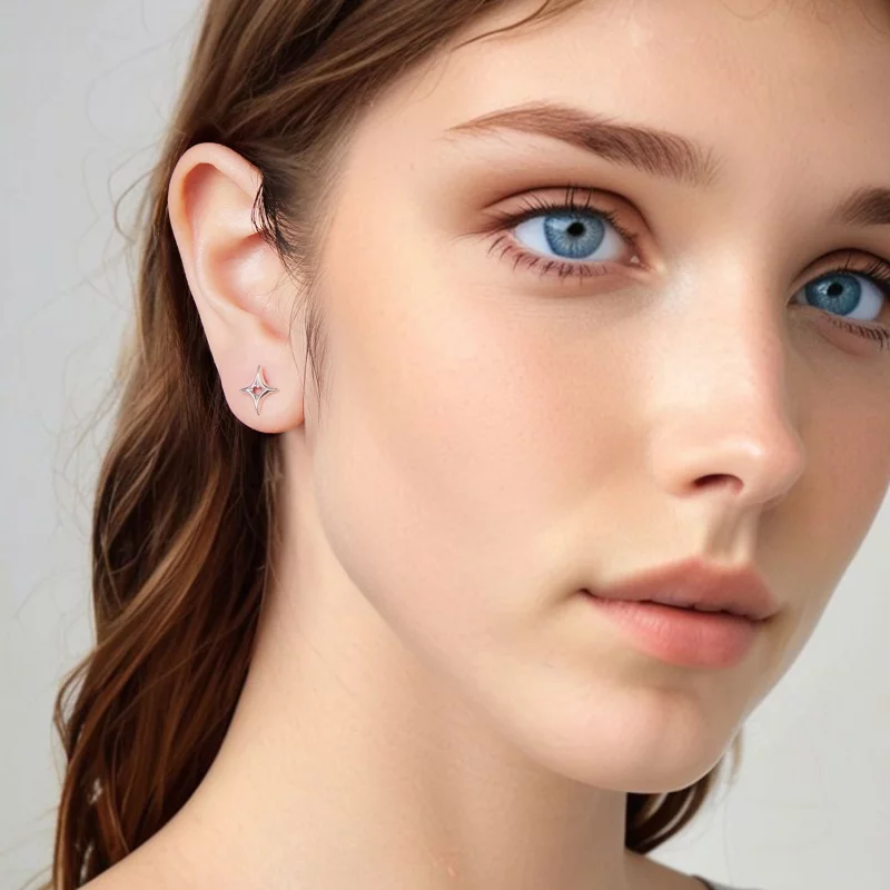 (image pour) Pandora Style S925 Argent Sterling Boucles d'Oreilles à Clous Cœur Découpé Étoil - Afficher 8