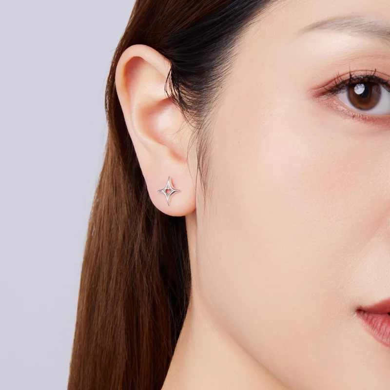 (image pour) Pandora Style S925 Argent Sterling Boucles d'Oreilles à Clous Cœur Découpé Étoil - Afficher 9