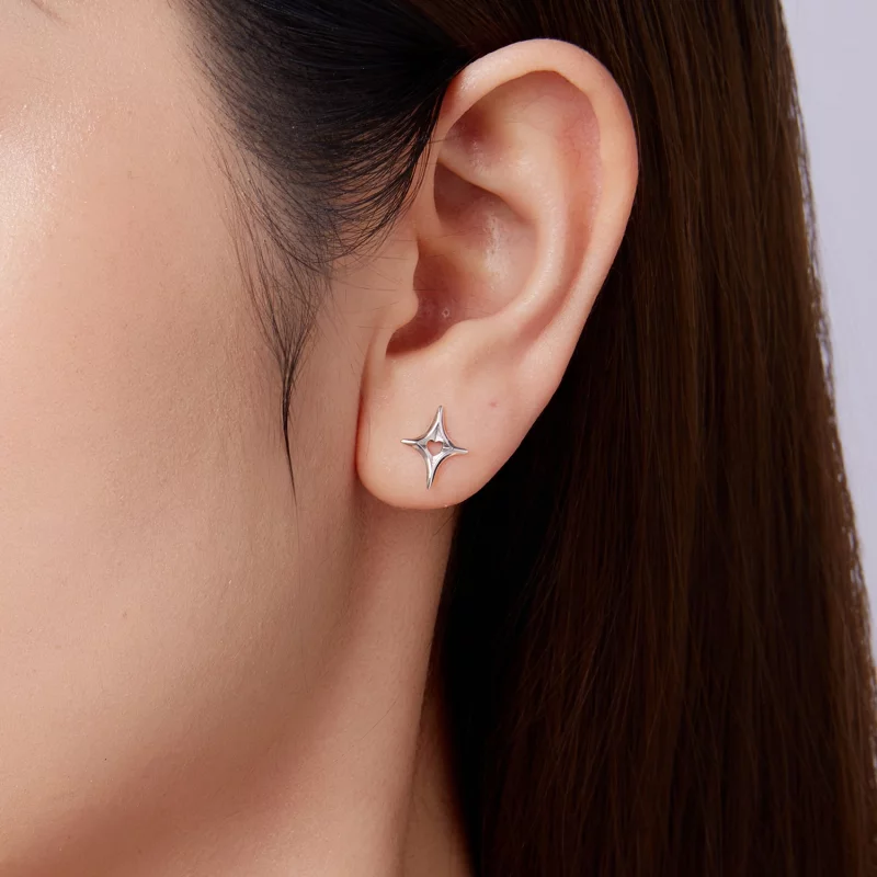 (image pour) Pandora Style S925 Argent Sterling Boucles d'Oreilles à Clous Cœur Découpé Étoil - Afficher 10