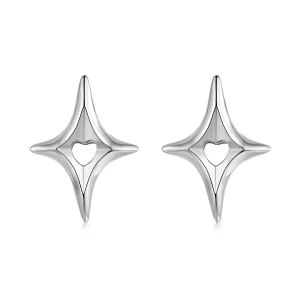 (image pour) Pandora Style S925 Argent Sterling Boucles d'Oreilles à Clous Cœur Découpé Étoile avec Finition Oxydée - BSE1192