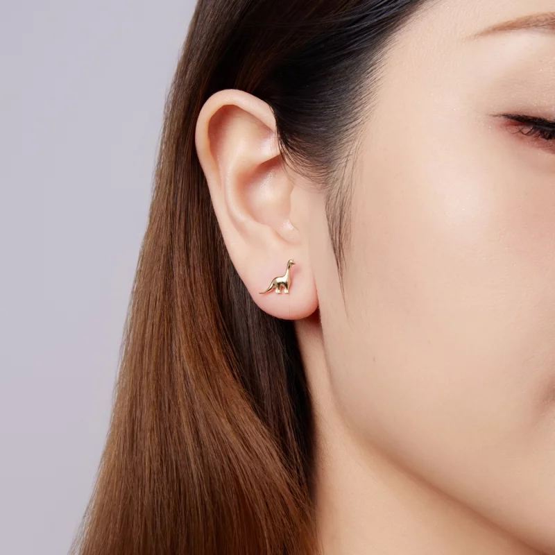 (image pour) Pandora Style 925 Argent Sterling Doré à l'Or Studs Asymétriques Dinosaure - SCE - Afficher 4