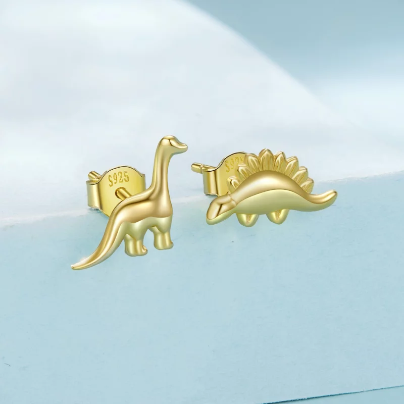 (image pour) Pandora Style 925 Argent Sterling Doré à l'Or Studs Asymétriques Dinosaure - SCE - Afficher 2