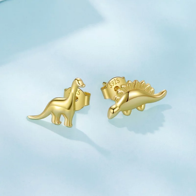 (image pour) Pandora Style 925 Argent Sterling Doré à l'Or Studs Asymétriques Dinosaure - SCE - Afficher 5