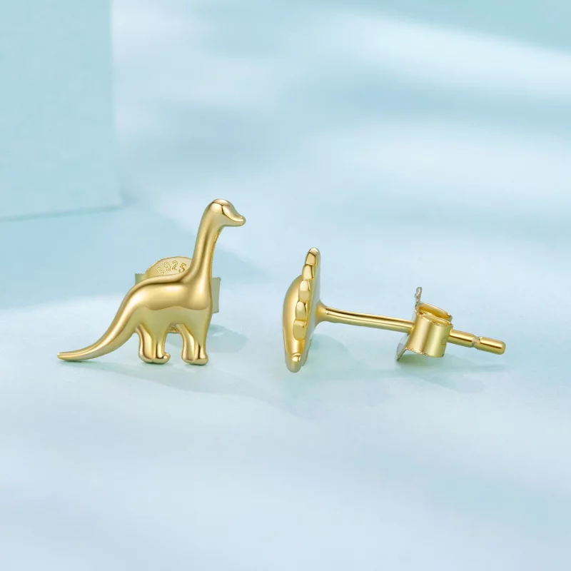 (image pour) Pandora Style 925 Argent Sterling Doré à l'Or Studs Asymétriques Dinosaure - SCE - Afficher 6