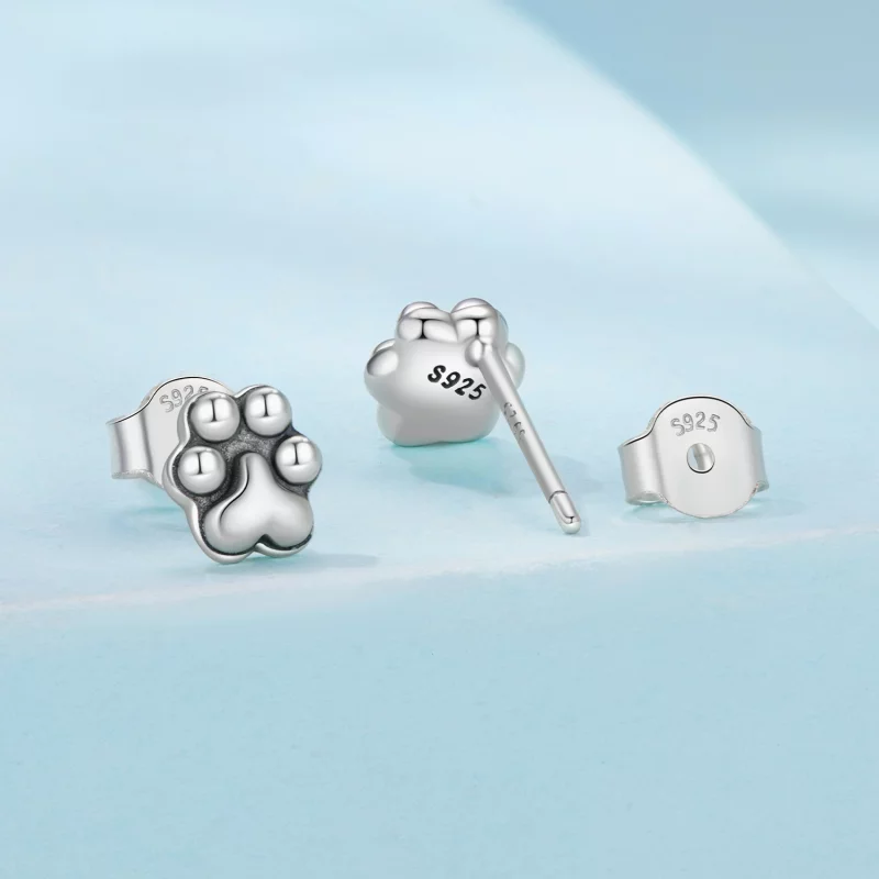(image pour) Pandora Style Boucles d'Oreilles à Clous Empreinte de Patte en Argent 925 Oxydé - Afficher 2