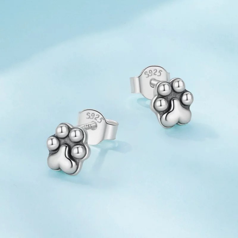 (image pour) Pandora Style Boucles d'Oreilles à Clous Empreinte de Patte en Argent 925 Oxydé - Afficher 3