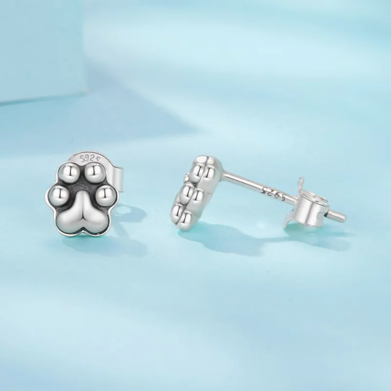 (image pour) Pandora Style Boucles d'Oreilles à Clous Empreinte de Patte en Argent 925 Oxydé - Afficher 4