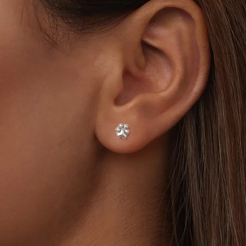 (image pour) Pandora Style Boucles d'Oreilles à Clous Empreinte de Patte en Argent 925 Oxydé - Afficher 5