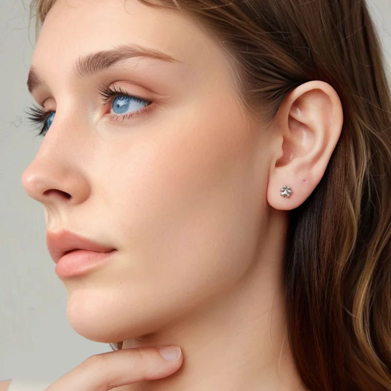 (image pour) Pandora Style Boucles d'Oreilles à Clous Empreinte de Patte en Argent 925 Oxydé - Afficher 7