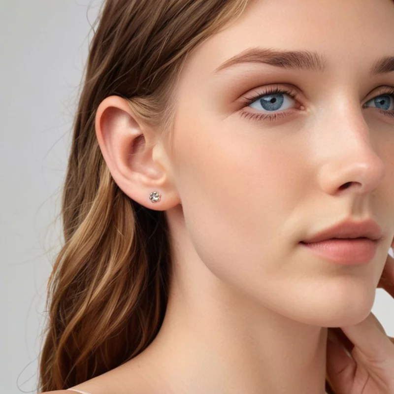 (image pour) Pandora Style Boucles d'Oreilles à Clous Empreinte de Patte en Argent 925 Oxydé - Afficher 8
