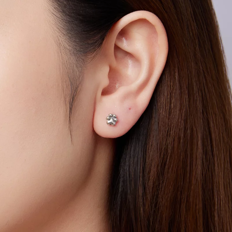 (image pour) Pandora Style Boucles d'Oreilles à Clous Empreinte de Patte en Argent 925 Oxydé - Afficher 9
