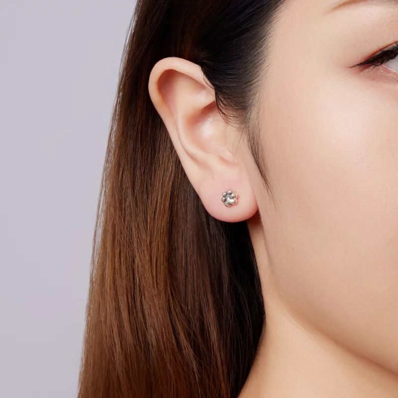 (image pour) Pandora Style Boucles d'Oreilles à Clous Empreinte de Patte en Argent 925 Oxydé - Afficher 10