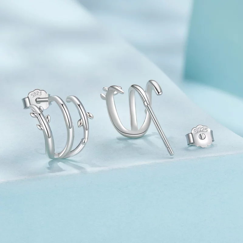 (image pour) Boucles d'oreilles multi-cercles Feuille en argent sterling Pandora avec finitio - Afficher 2