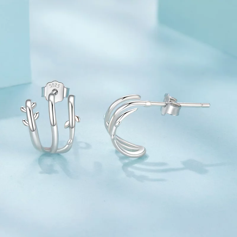 (image pour) Boucles d'oreilles multi-cercles Feuille en argent sterling Pandora avec finitio - Afficher 4