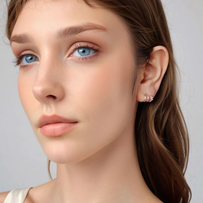 (image pour) Boucles d'oreilles multi-cercles Feuille en argent sterling Pandora avec finitio - Afficher 7