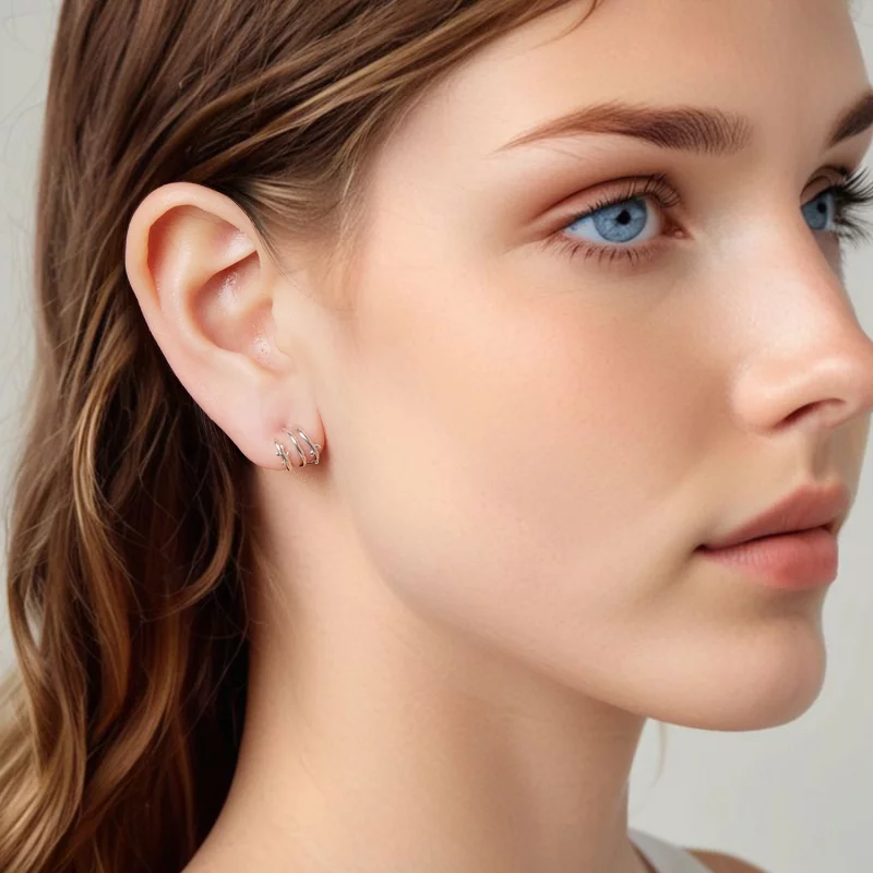 (image pour) Boucles d'oreilles multi-cercles Feuille en argent sterling Pandora avec finitio - Afficher 8