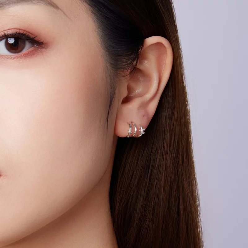 (image pour) Boucles d'oreilles multi-cercles Feuille en argent sterling Pandora avec finitio - Afficher 9