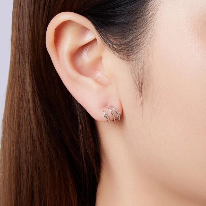 (image pour) Boucles d'oreilles multi-cercles Feuille en argent sterling Pandora avec finitio - Afficher 10