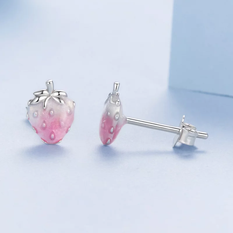 (image pour) Pandora Style S925 Argent Sterling Boucles d'Oreilles à Clous Fraise Émaillée av - Afficher 4