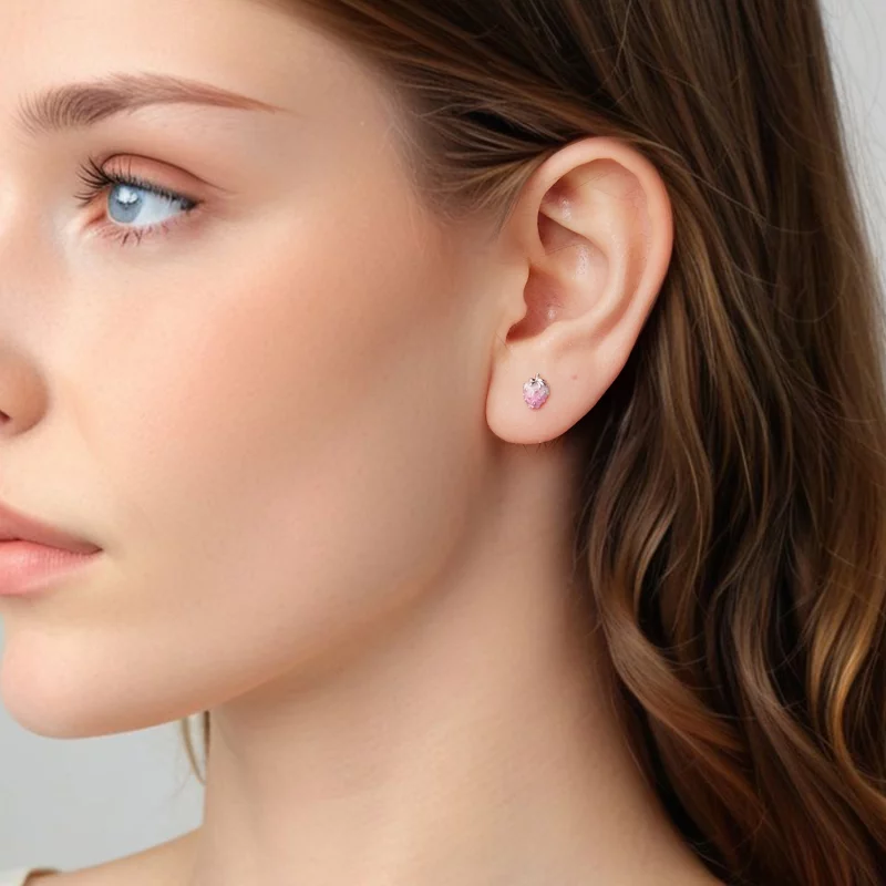 (image pour) Pandora Style S925 Argent Sterling Boucles d'Oreilles à Clous Fraise Émaillée av - Afficher 7