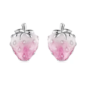 (image pour) Pandora Style S925 Argent Sterling Boucles d'Oreilles à Clous Fraise Émaillée avec Placage Platine - BSE1189