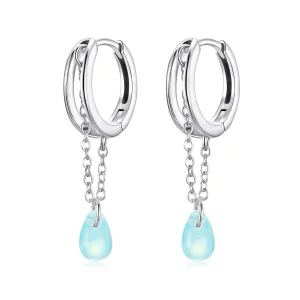 (image pour) Pandora Style S925 Argent Sterling Double Couche Goutte de Larme Calcédoine Créoles avec Finition Oxydée - BSE1199
