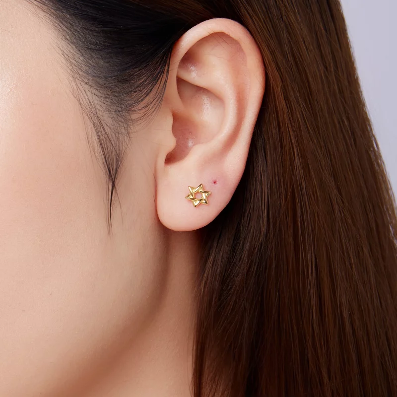 (image pour) Pandora Style 925 Argent Sterling Studs à la Géométrie Sacrée Plaqués Or - SCE18 - Afficher 9