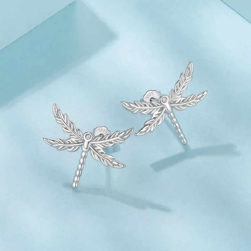 (image pour) Pandora Style 925 Argent Plaqué Platine Boucles d'Oreilles Clou à Effet Libellul - Afficher 3