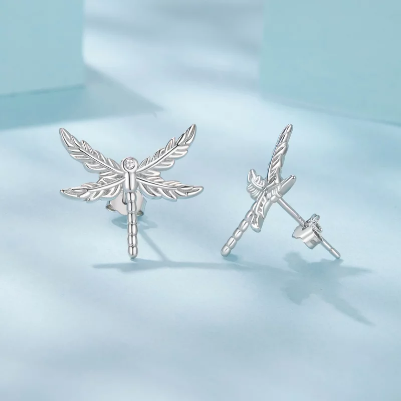 (image pour) Pandora Style 925 Argent Plaqué Platine Boucles d'Oreilles Clou à Effet Libellul - Afficher 4