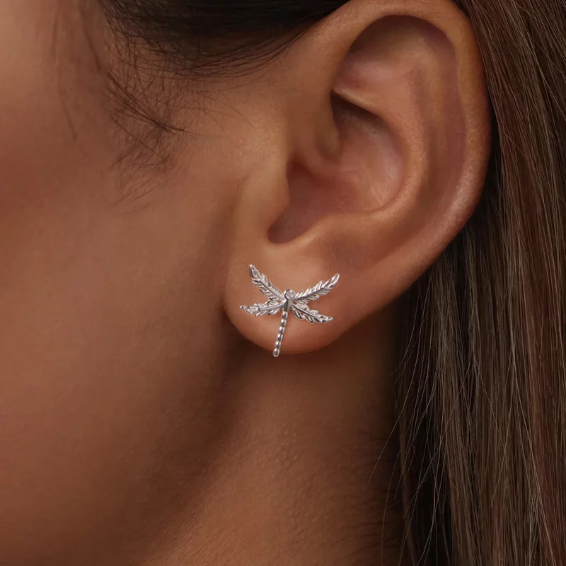 (image pour) Pandora Style 925 Argent Plaqué Platine Boucles d'Oreilles Clou à Effet Libellul - Afficher 5