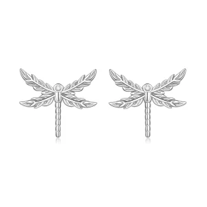 (image pour) Pandora Style 925 Argent Plaqué Platine Boucles d'Oreilles Clou à Effet Libellule avec Zirconium Cubique - SCE1909