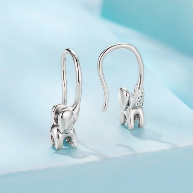 (image pour) Pandora Style 925 Argent Sterling Oxydé Boucles d'Oreilles à Crochet Bébé Élépha - Afficher 2