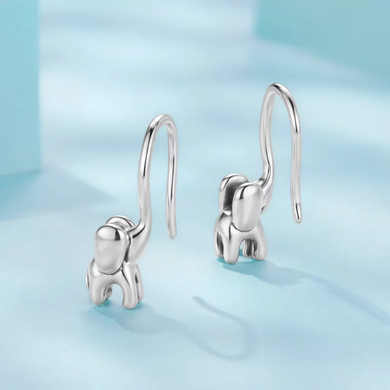 (image pour) Pandora Style 925 Argent Sterling Oxydé Boucles d'Oreilles à Crochet Bébé Élépha - Afficher 3