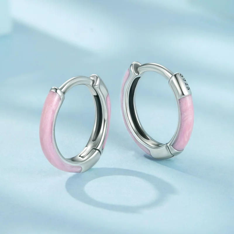 (image pour) Pandora Style Boucles d'oreilles Créoles en Argent 925 avec Émail Vert et Finiti - Afficher 3