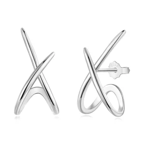 (image pour) Pandora Style S925 Argent Sterling Studs Minimalistes Ligne X avec Finition Oxydée - BSE1200